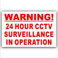 6 x Red on White-130mm-Warning 24 Hour CCTV Surveillance In Operation Stickers-Closed Circuit Television Security-Self Adhesive Vinyl Signs